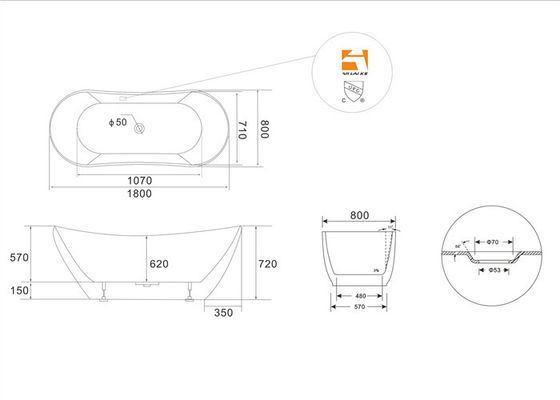 1800mm Lange Ovale Freestanding Ton met Pop-upitemafvoerkanaal Aangepaste Kleur leverancier
